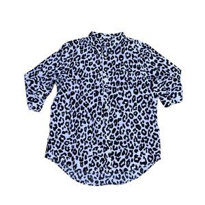 CHICO'S Non Iron Cheetah Button Down Shirt Women's 3 Black White 100% Cotton​​​​